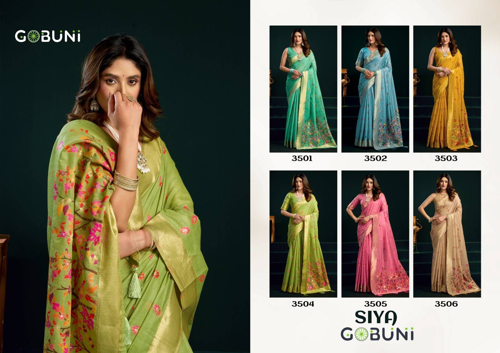 SIYA BY GOBUNI 3501 To 3506 Series Indian Traditional Wear Collection Beautiful Stylish Fancy Colorful Occasional Wear Cotton Sarees At Wholesale Price
